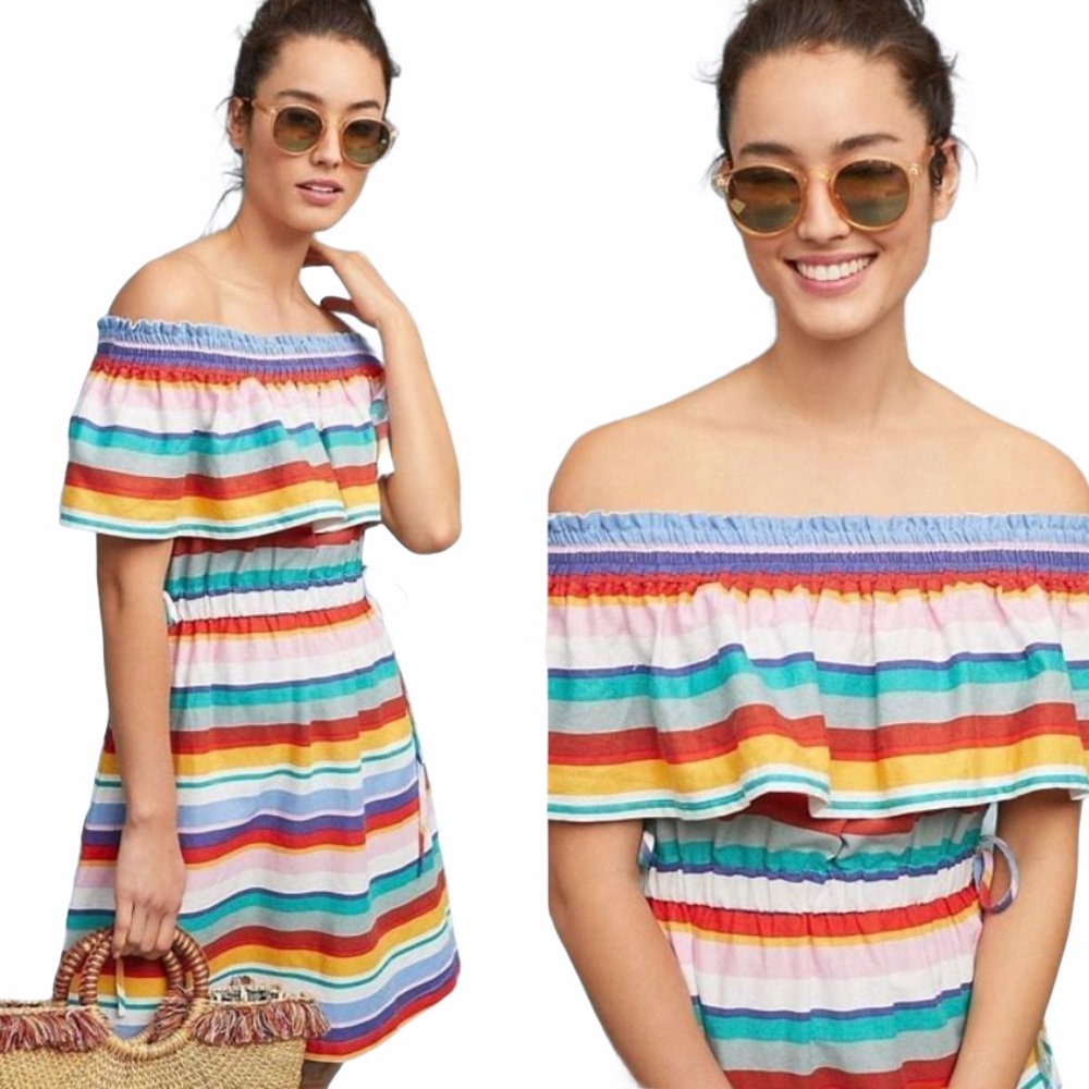 4OUR DREAMERS Multi-Striped Off the Shoulder Dress